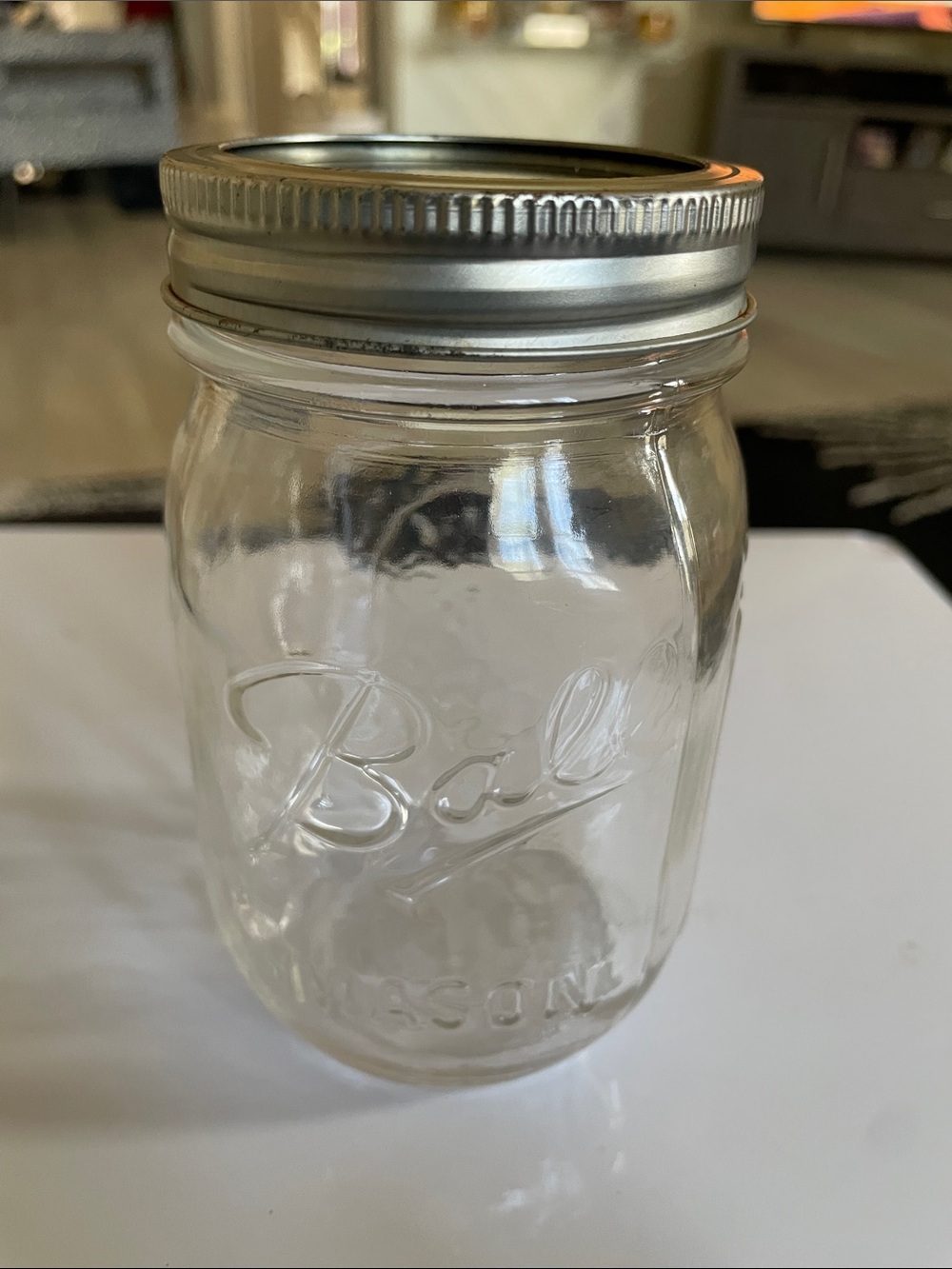 Vintage Clear Glass Jar with Silver Metal Lid - Food Storage